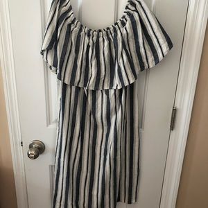 Strapless blue and white striped dress size small